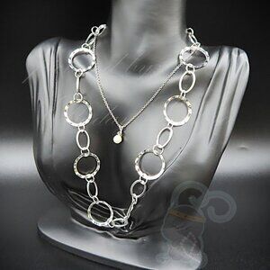 2 Necklaces Silver Tone Large Link Chain and Faux Pearl Rhinestone Pendant